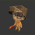 Cute Kid With Cardboard Box Hat BAZIN Written Red Cape Patterned Outfit Orange Tool 3d model
