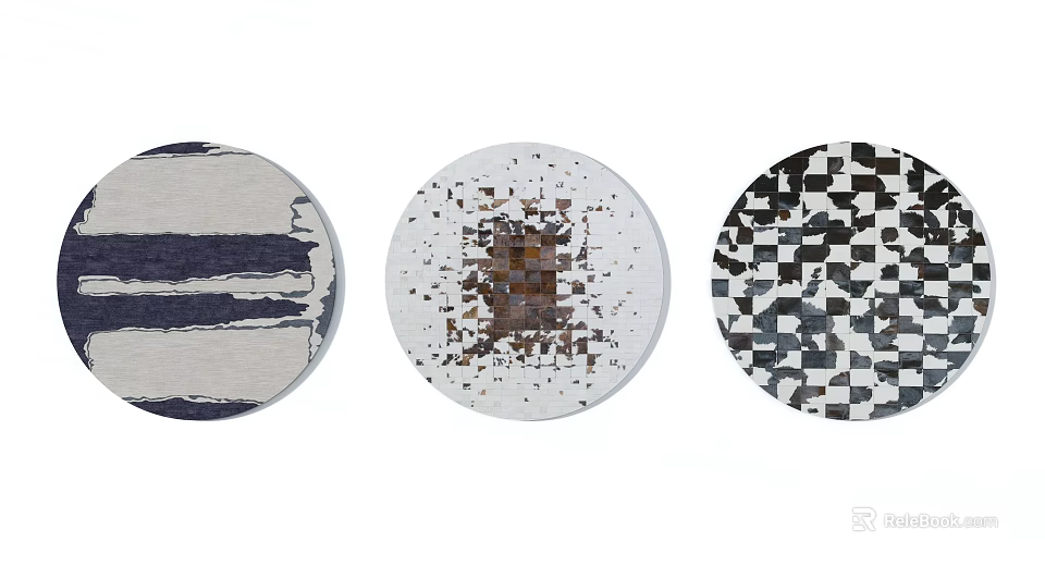 Stylish Round Rugs With Striped Speckled And Checkered Design Patterns 3d model 