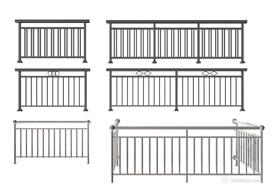 Different Metal Fence Designs Featuring Decorative Rails And Balcony Applications 3d model 