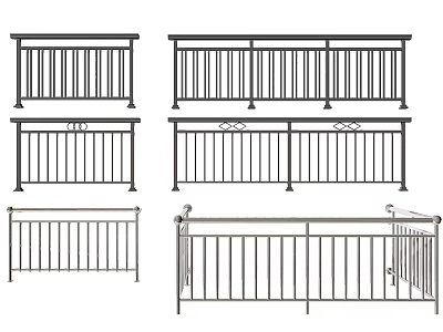 Different Metal Fence Designs Featuring Decorative Rails And Balcony Applications 3d model