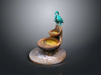 Decorative Peacock Shaped Fountain With Two Tiered Design And Circular Base 3d model