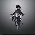 Fantasy Female 3D Character Model With Purple Cloak White Armor And Black Hair