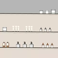 Various Washday Products Arranged On Shelves With Different Bottles And Jars