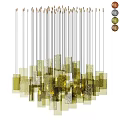 Modern Chandelier With Layered Square Glass Blocks In Amber And Gold Tones