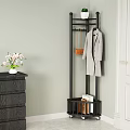 Black Corner Shelf With Coat Rack Hooks And Storage For Hallway Organization 3d model