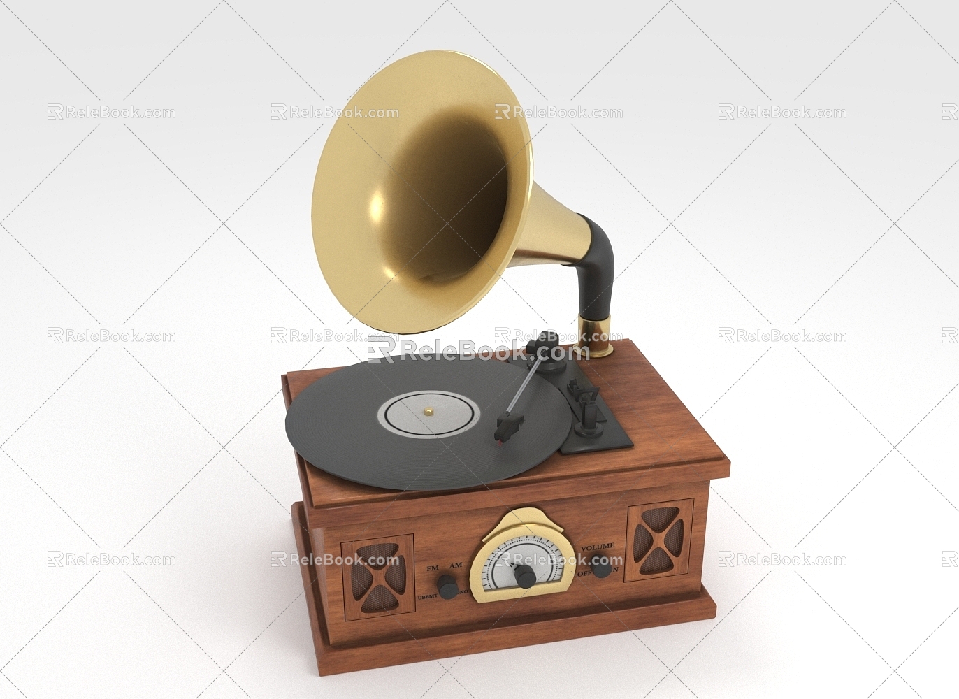 Retro Music Box Phonograph Player Horn 3d model