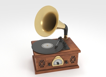 Retro Music Box Phonograph Player Horn 3d model