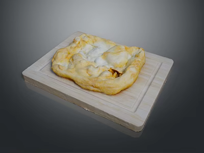 Golden Brown Baked Pastry Served On Wooden Cutting Board With Flaky Crust 3d model