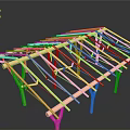 Wooden Roof Truss Structure With Support Columns Modern Design On Black Surface With Reflection
