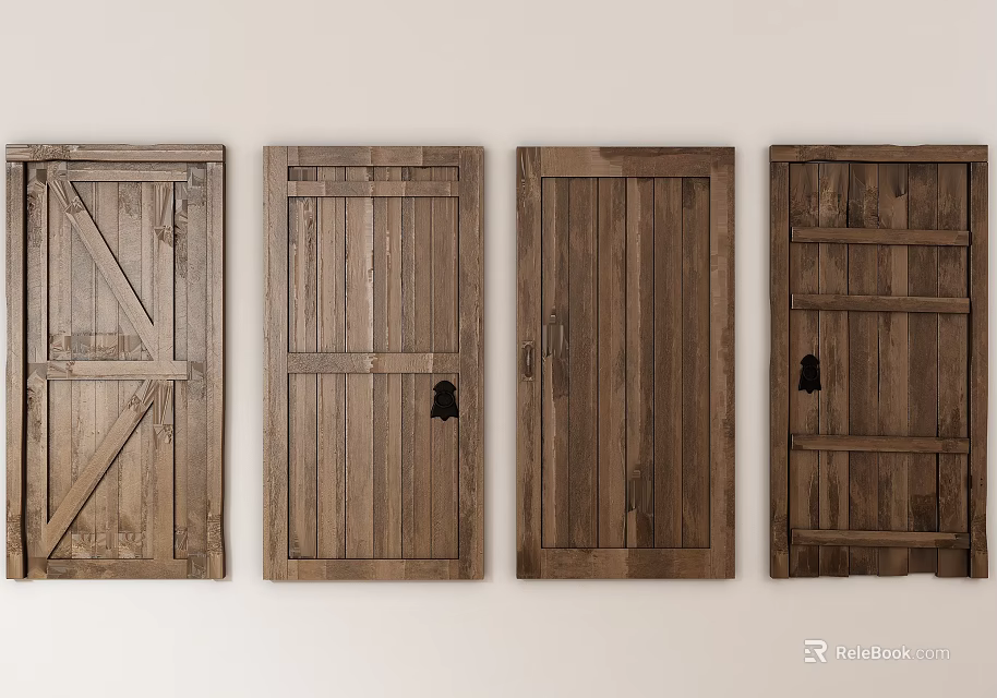 Solid Wood Hinged Doors With Different Panel Designs For Home Interior Use 3d model 