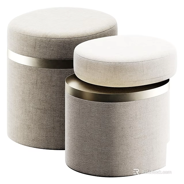 Modern Beige Shoe Stools With Padded Seats And Metal Trim For Home Entryway 3d model 