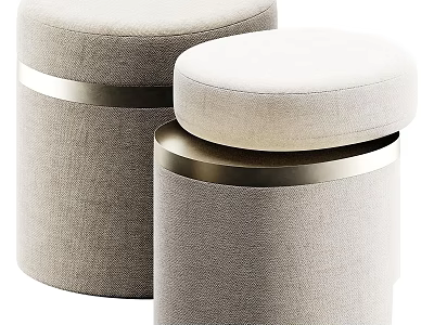 Modern Beige Shoe Stools With Padded Seats And Metal Trim For Home Entryway 3d model