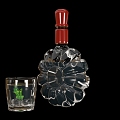 Shaped glass wine bottle wine glass mint leaf decoration 3d model