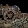 Military Vehicle Featuring Inspection Marked Vintage Cannon On Stone Pavement