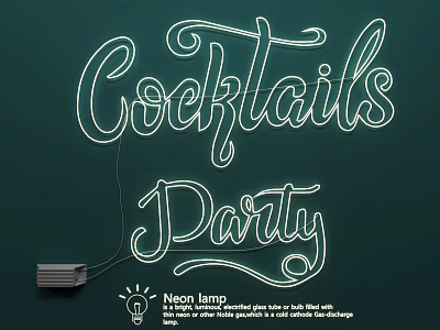 Artistic Neon Lighting Combination for Cocktails Party with Dark Green Background and Stylish Letter Design 3d model