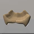 Modern Beige Leather Two Seater Sofa With Unique Curved Shape And Stitched Details