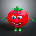 Cute Cartoon Tomato With Smiling Face Green Leaves Arms And Legs