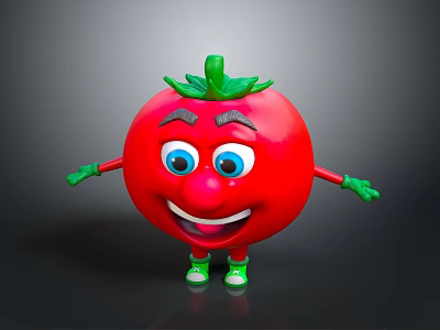 Cute Cartoon Tomato With Smiling Face Green Leaves Arms And Legs 3d model Cute Cartoon Tomato With Smiling Face Green Leaves Arms And Legs 3d model