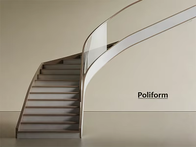 Modern Staircase With Sleek Design Glass Railing And Curved Lines Interior 3d model