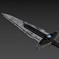 Futuristic Fantasy Sword With Blue Glowing Gem Metal Hilt Guard And Black Handle