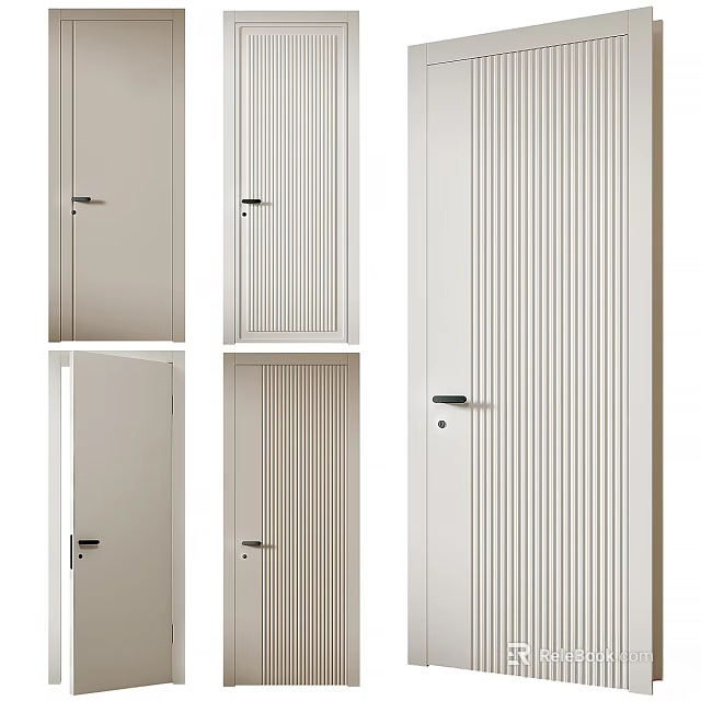 Modern Hinged Doors With Vertical Panel Design And Beige Finish For Home Interior 3d model 