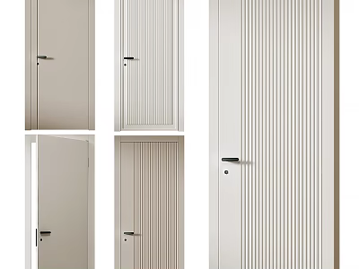 Modern Hinged Doors With Vertical Panel Design And Beige Finish For Home Interior 3d model