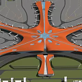 Starfish Shaped Large Transportation Hub Building With Unique Roof Design And Surrounding Roads Green Areas