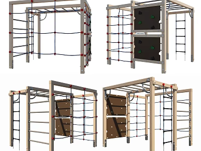Outdoor Playground Climbing Equipment With Ladders Rope Nets And Wooden Frame 3d model