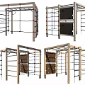 Outdoor Playground Climbing Equipment With Ladders Rope Nets And Wooden Frame