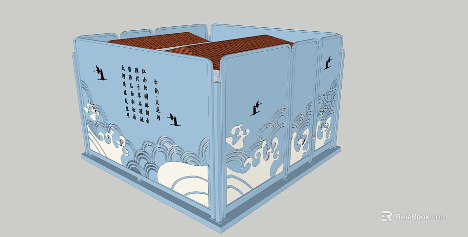 Industrial Protective Barrier Equipment Featuring Blue Frame Wave Pattern And Bird Design 3d model 
