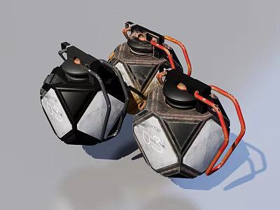 3D Rendered Military Hand Grenades With Black Silver Shells And Orange Fuses 3d model
