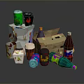 Assorted Beverage Bottles And Cans With Cardboard Boxes In Various Colors
