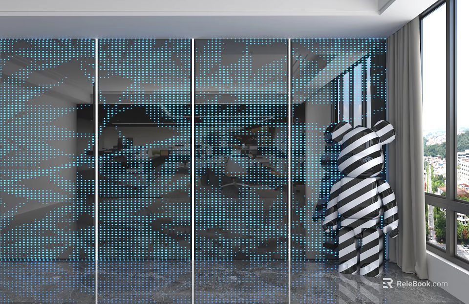 Modern Interior Wall Paneling With Geometric Pattern And Stylish Decor Elements 3d model 