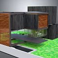 Modern Detached Villa With Wooden Panels Glass Walls And Green Lawn