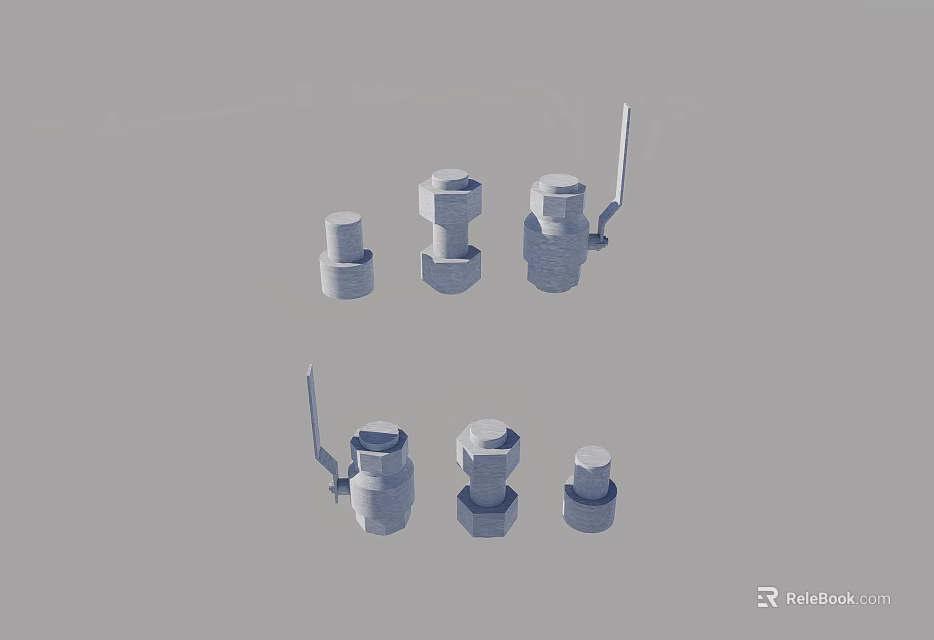 Assorted Gray Mechanical Parts With Cylindrical Shapes And Handle Attachments 3d model