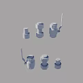 Assorted Gray Mechanical Parts With Cylindrical Shapes And Handle Attachments 3d model