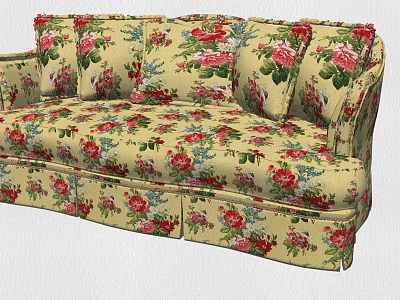 Three Seater Sofa With Cream Base And Red Pink Roses Floral Print Design 3d model