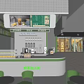 Modern Bubble Tea Shop Interior With Green White Decor Tables Chairs And Menu Screen