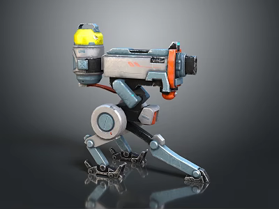 Mechanical Robot Character With Yellow Helmet And Gray Orange Mechanical Legs 3d model