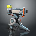 Mechanical Robot Character With Yellow Helmet And Gray Orange Mechanical Legs