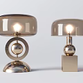 Modern Table Lamps With Metal Spherical Elements And Illuminated Glass Shades