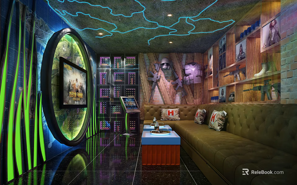 Modern Stylish KTV Interior Design With Comfortable Sofa Large Screen And Ambient Lighting 3d model 