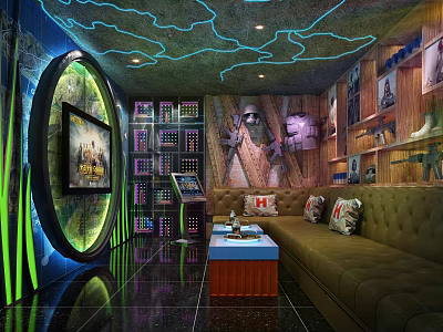 Modern Stylish KTV Interior Design With Comfortable Sofa Large Screen And Ambient Lighting 3d model