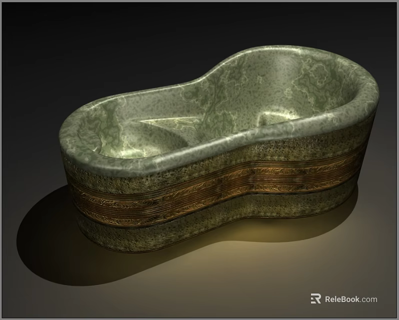 Luxurious Green Marble Bathtub With Elegant Curved Shape And Gold Accent Band 3d model 