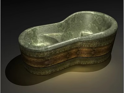 Luxurious Green Marble Bathtub With Elegant Curved Shape And Gold Accent Band 3d model