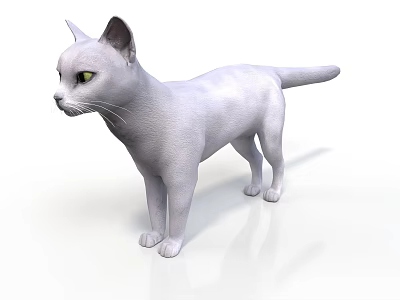 White Cat 3D Model With Standing Pose Green Eyes And White Background 3d model