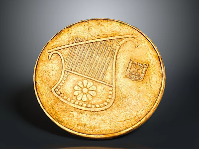 Golden Circular Sculpture Engraving With Harp Design And Floral Patterns 3d model