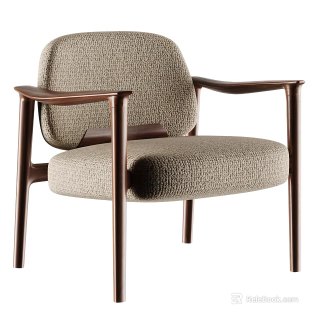 Modern Leisure Chair With Dark Wood Armrests And Light Brown Fabric Upholstery 3d model 