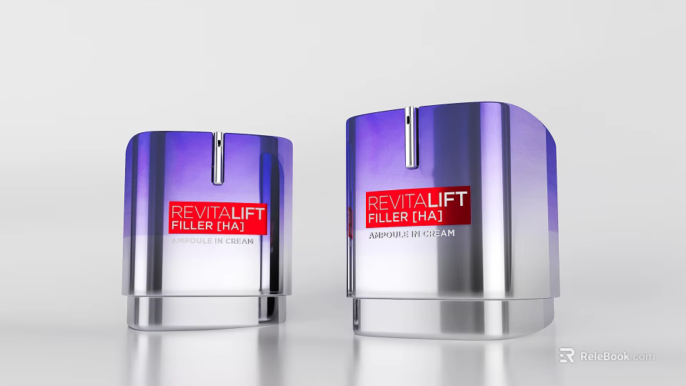 Revitalift Filler HA Anti Wrinkle Cream In Purple Silver Container Two Bottles 3d model 