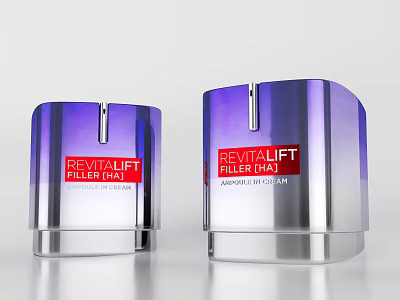 Revitalift Filler HA Anti Wrinkle Cream In Purple Silver Container Two Bottles 3d model